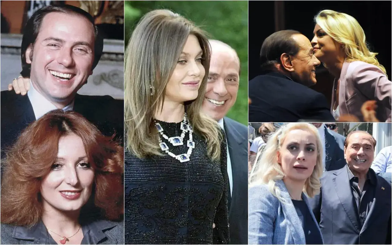 Marta Fascina e Silvio Berlusconi in diverse occasioni. La donna con i capelli rossi è Veronica Lario.